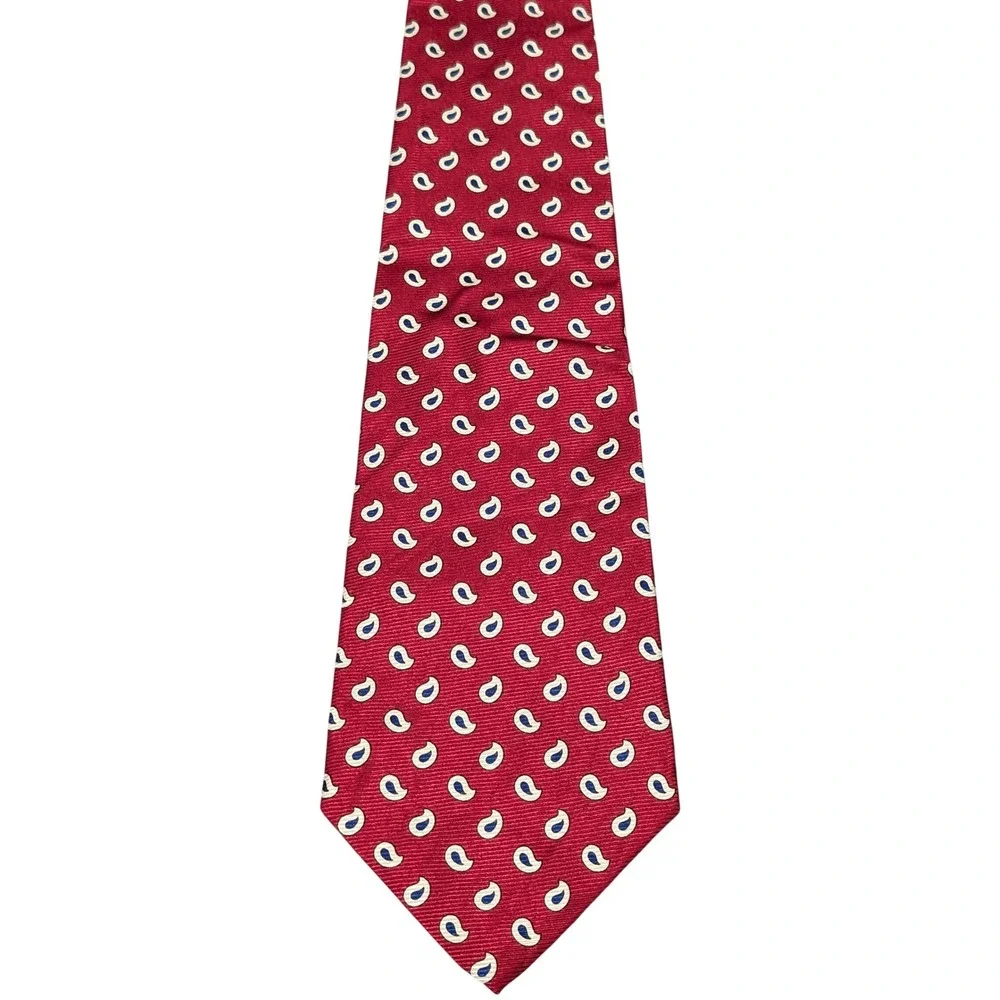 Polo Ralph Lauren Tie Mens OS Red Paisley Silk Classic Wide Hand Made USA